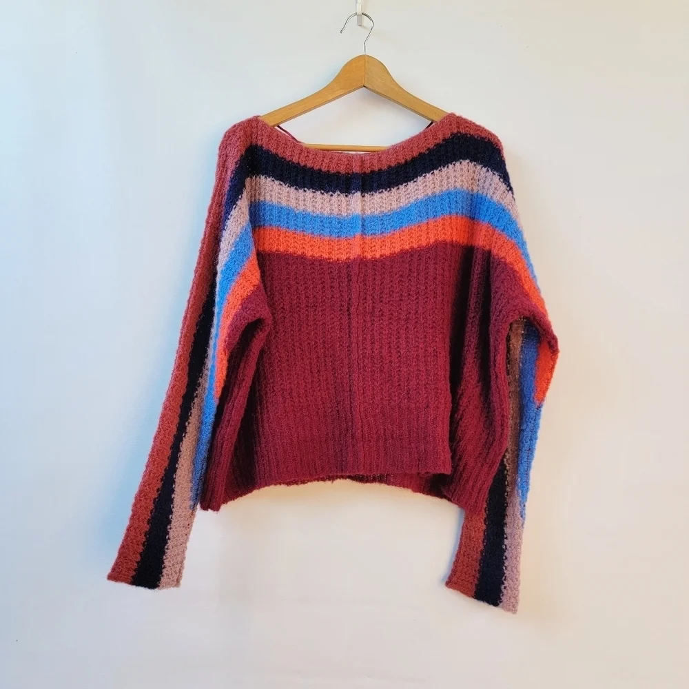 Free People New See the Rainbow Alpaca Striped Sweater Size XS Boho Scandi